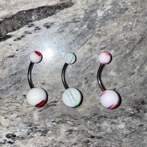 3 Belly Button Ring Set White